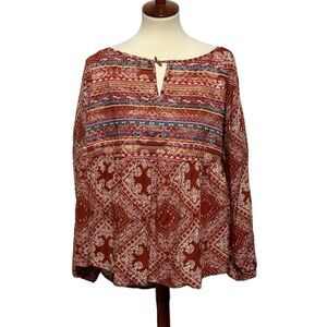 Savanna Jane 1X Terra Cotta Flowy Embroidered Keyhole Top